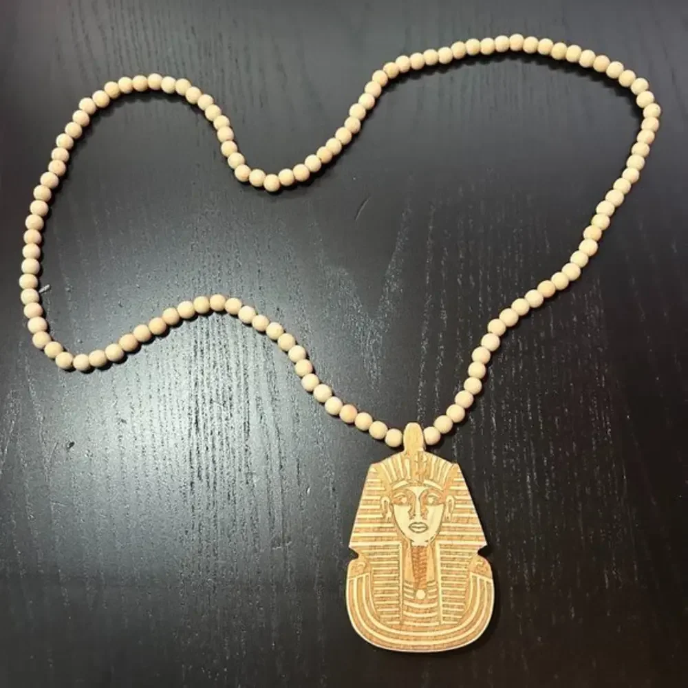 GoodWood NYC Pharaoh Necklace Wooden Pendant Wooden Beaded - Picture 1 of 4